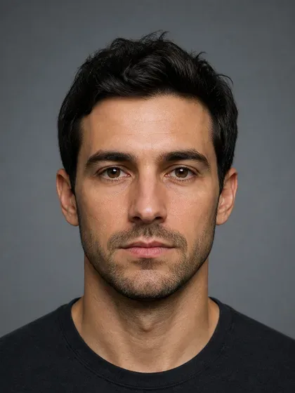 Front-facing male portrait with clear proportions