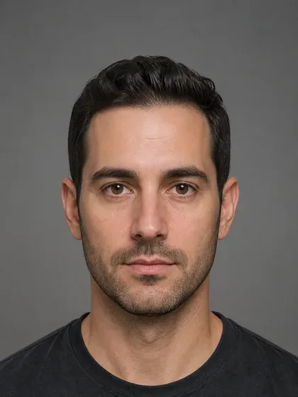 Balanced facial portrait straight-on hairstyle