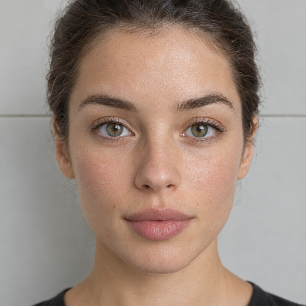 Porträt mit beiden Augen vor einer waagerechten Linie im Hintergrund.