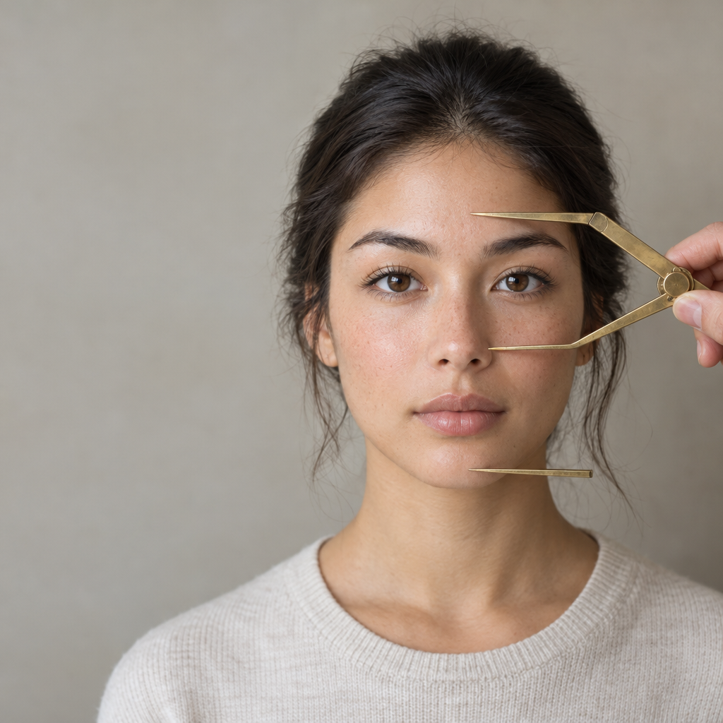 Person facing forward as proportional dividers are positioned near facial landmarks.